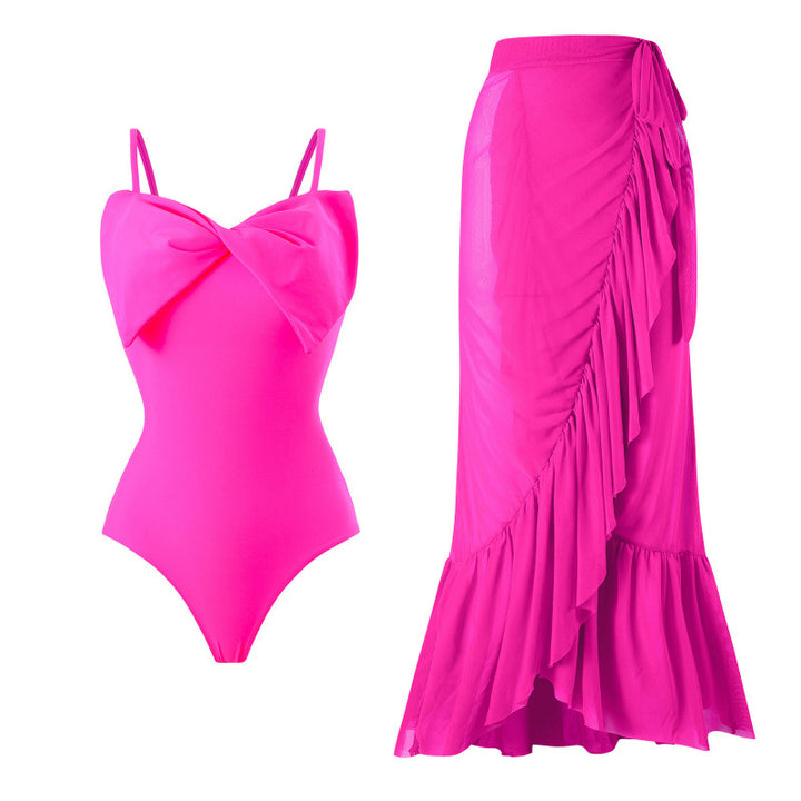 Damen Einteiler Badeanzug mit stylischem Wickelrock und glamourösem Schleifendetail Echo Archiv
