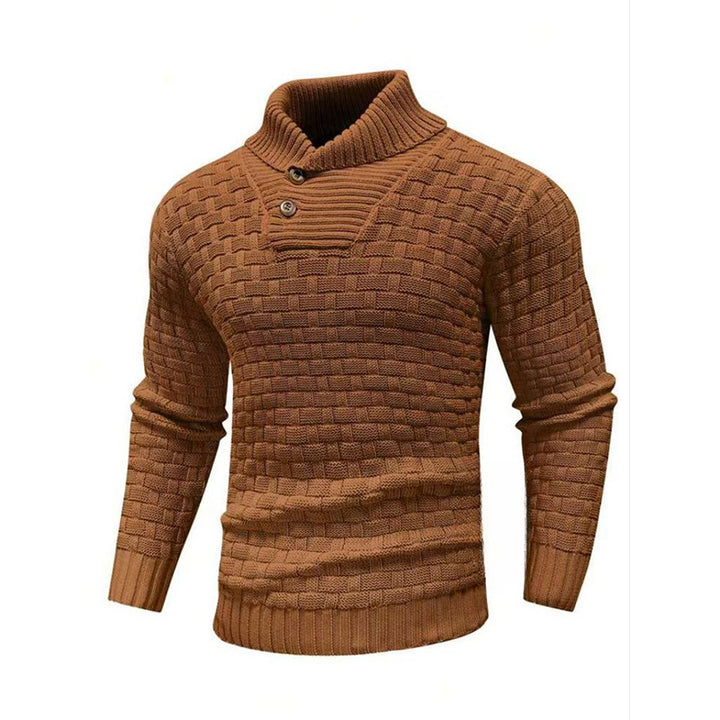 Herren nan strukturierter Strickpullover mit hochschließendem Stehkragen und Zierknopfleiste Echo Archiv