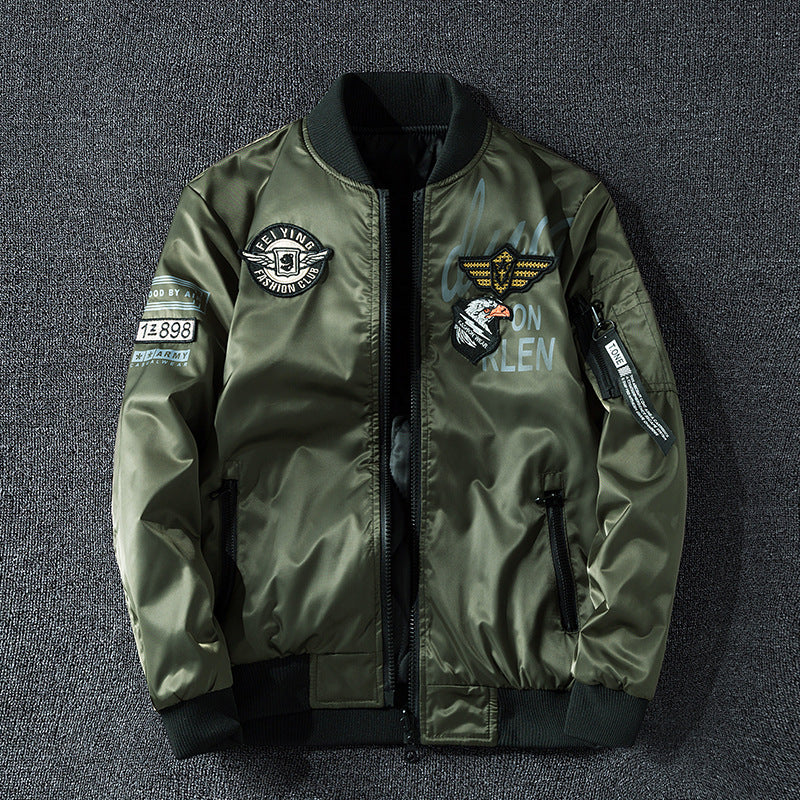 Men's patch-detail glossy flight bomber with ribbed trims – Brevano