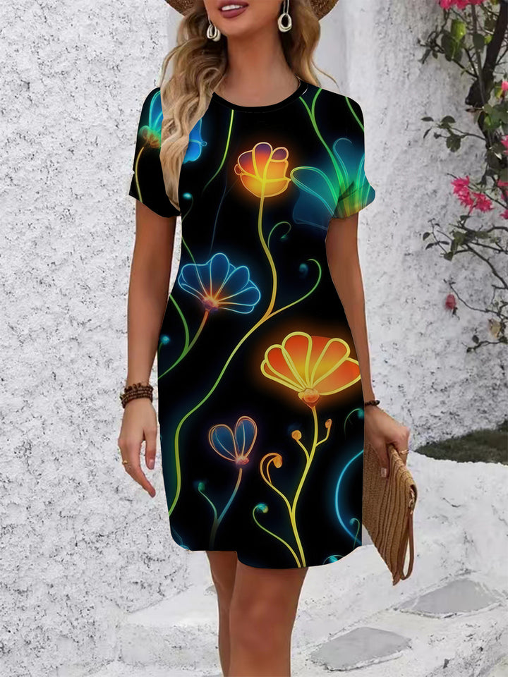 Damen komfortables Freizeitkleid mit lebhaftem Blumenmuster und lockerer Passform Echo Archiv
