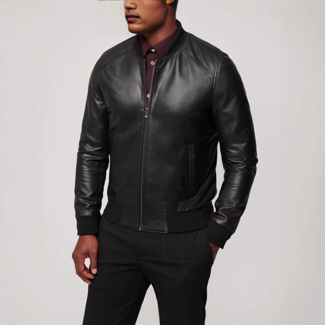 Herren klassische Lederjacke im Biker-Stil mit elastischem Bund Echoarchiv