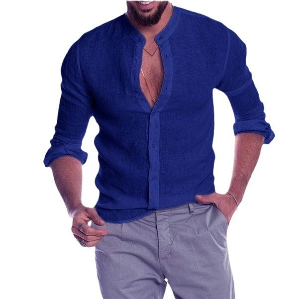 Herren nan Leinenhemd mit Stehkragen, durchgehender Knopfleiste und legerer Slim-Fit-Passform Echo Archiv