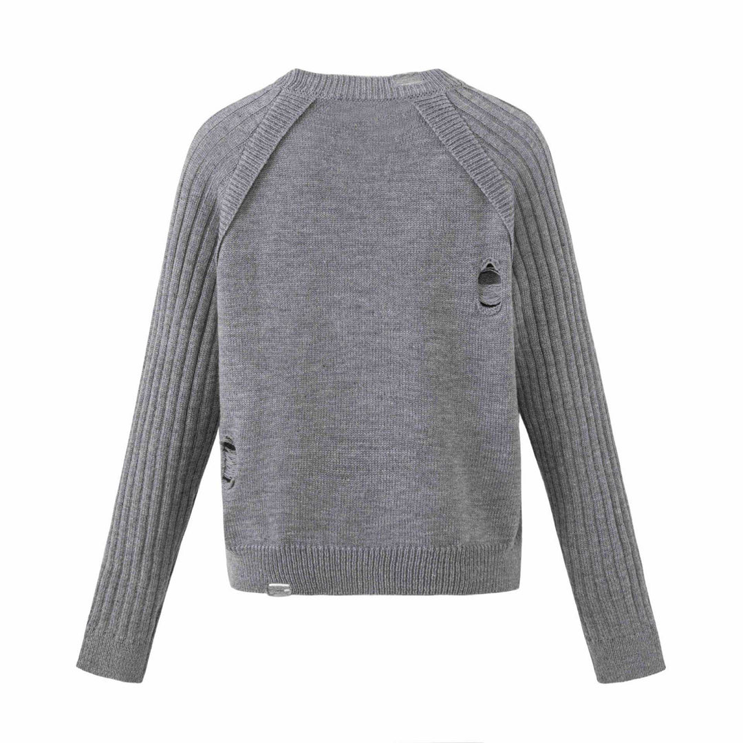 Damen Grobgestrickter Distressed Raglanpullover mit Retro-Grafikprint Echoarchiv