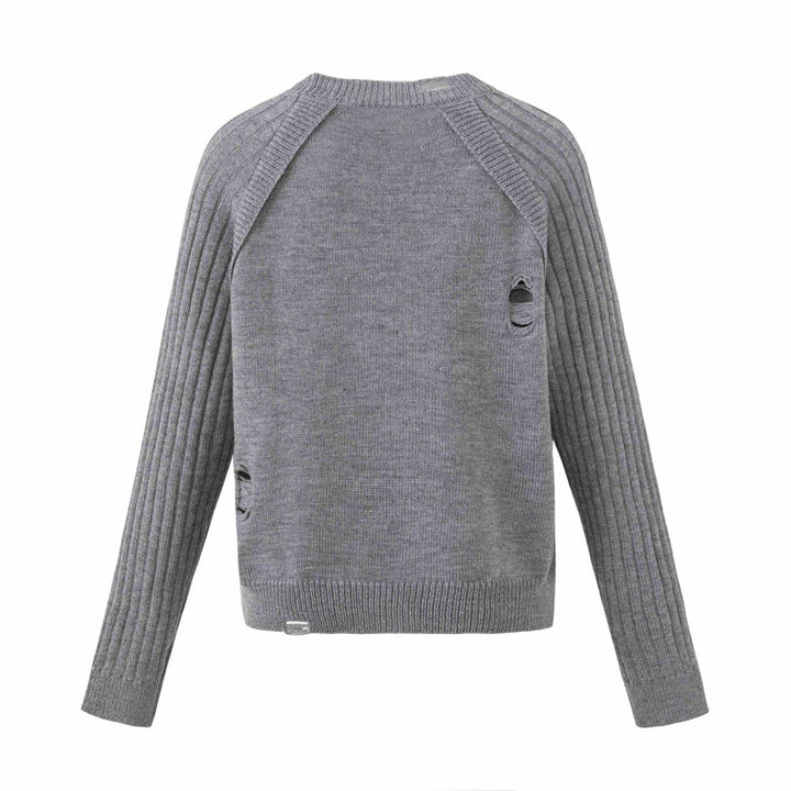 Damen Grobgestrickter Distressed Raglanpullover mit Retro-Grafikprint Echoarchiv