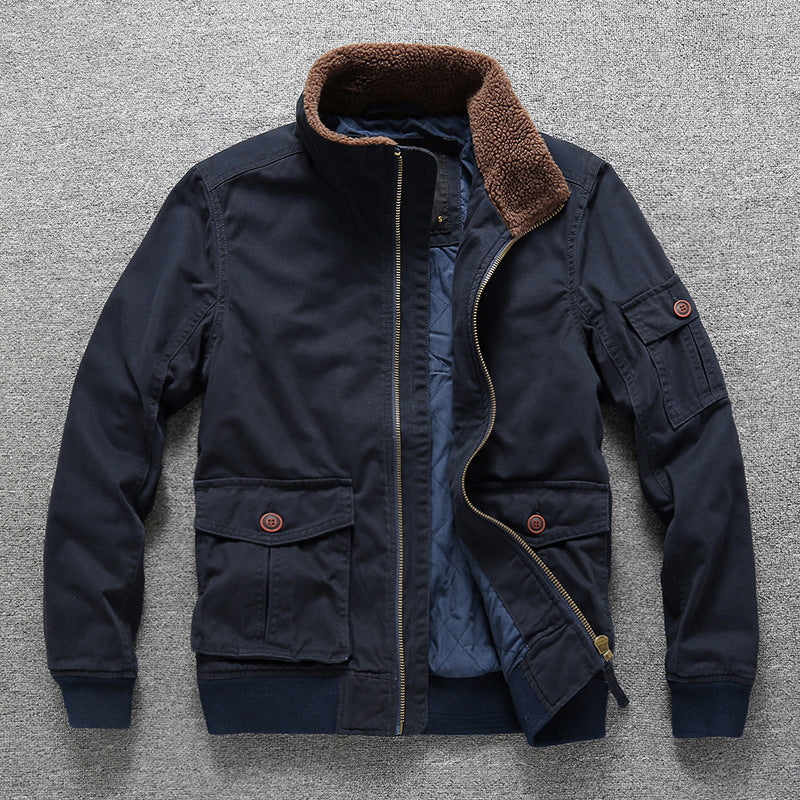Herren Gefütterte Utility-Fieldjacke mit Teddykragen und Mehrfachtaschen Echoarchiv