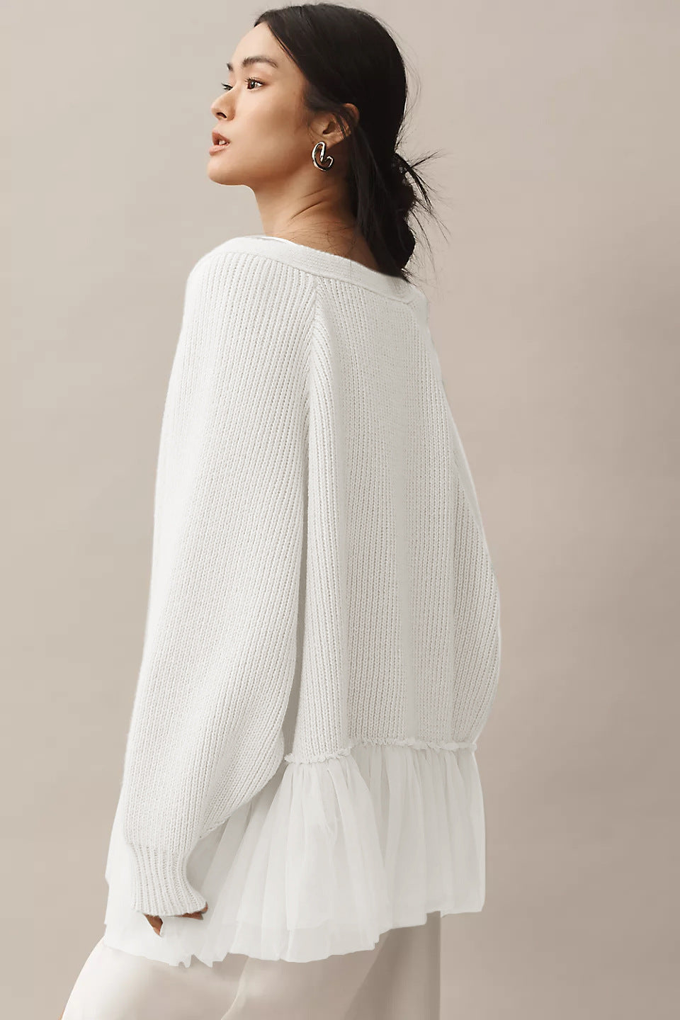 Damen Modischer Strickpullover mit Tülldetails – Mavelle