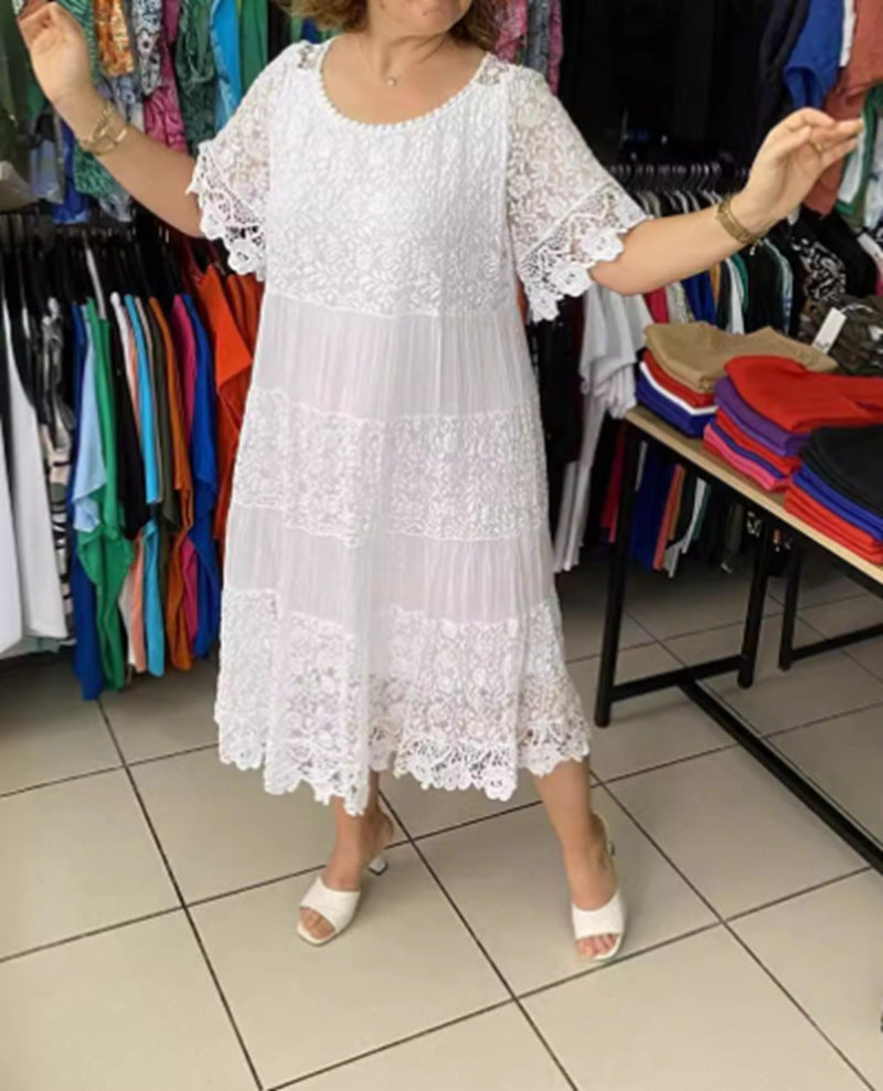 Damen nan mehrlagiges Spitzen-Midikleid mit plissierten Einsätzen und Volantärmeln Echo Archiv
