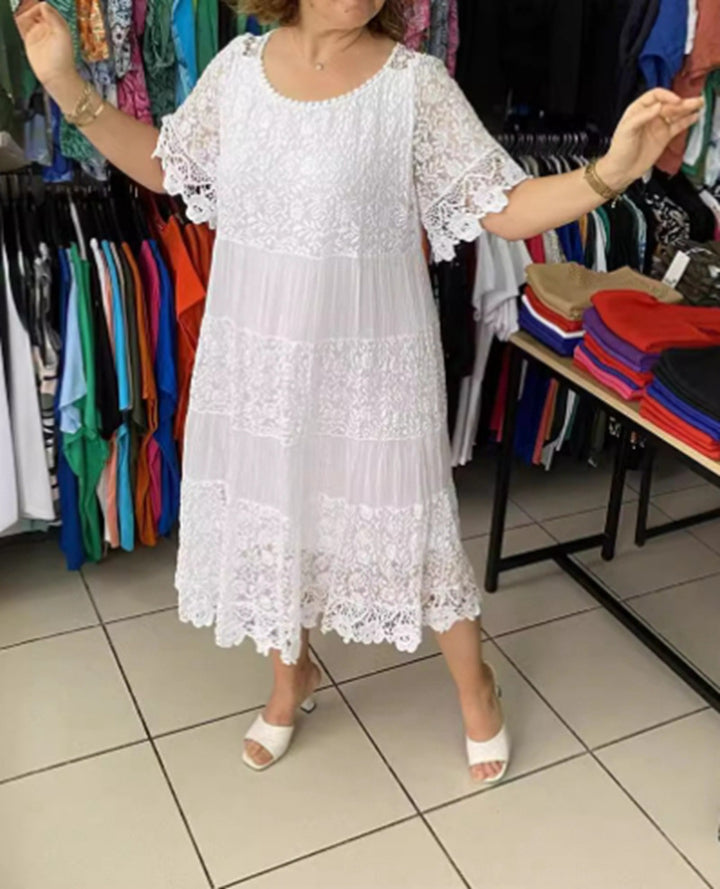 Damen nan mehrlagiges Spitzen-Midikleid mit plissierten Einsätzen und Volantärmeln Echo Archiv