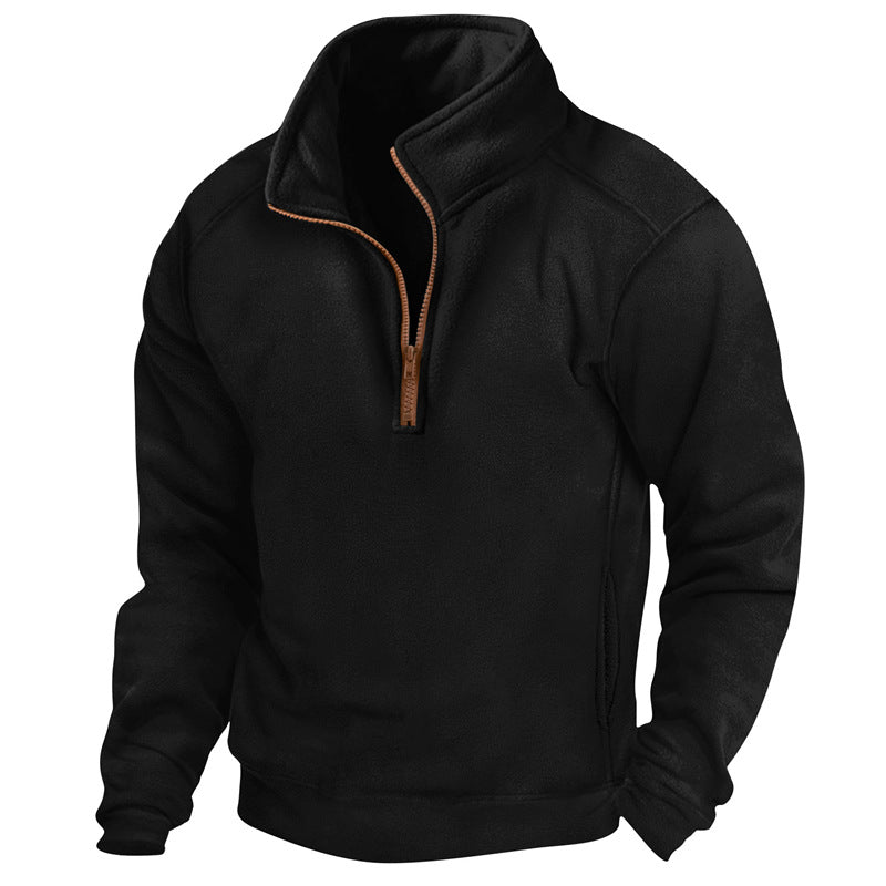 Herren Fleece-Pullover mit halbem Reißverschluss und strukturiertem Design Echoarchiv