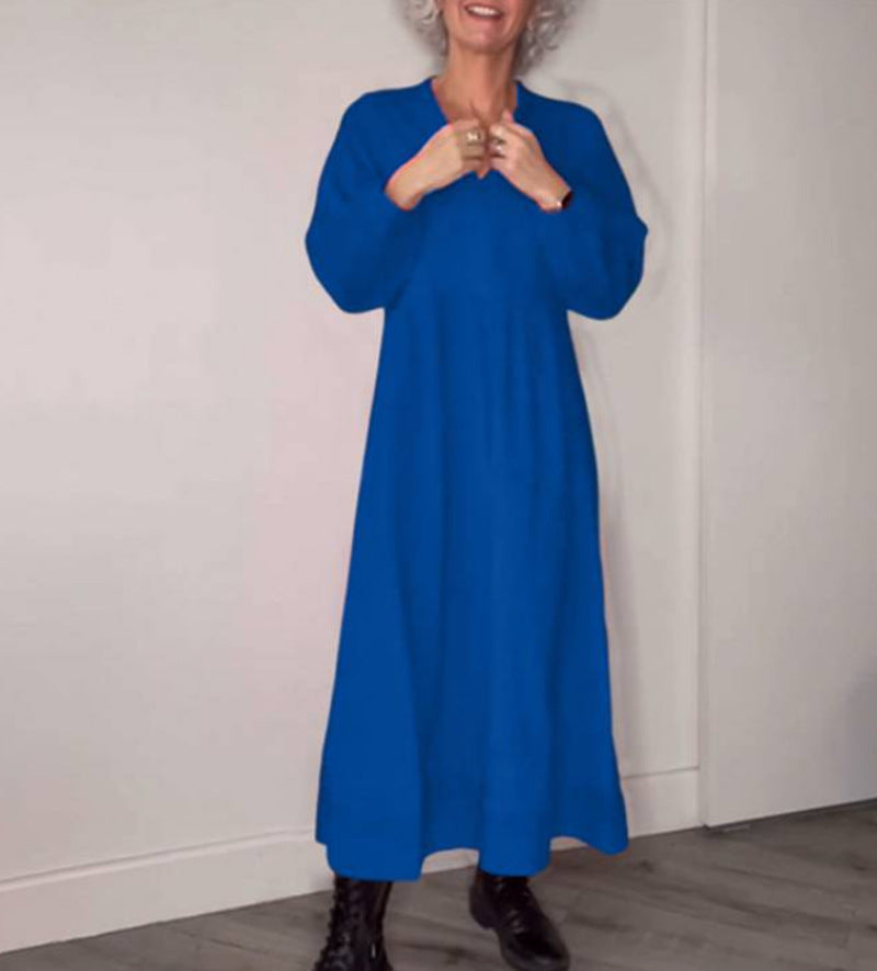 Damen Freizeit Viskose Maxi Kleid mit V-Ausschnitt, Taillennaht und Ballonärmeln – Valéora