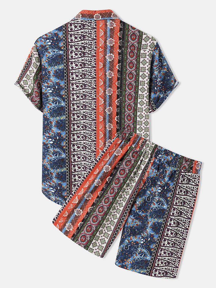 Herren Kurzarmhemd und Shorts-Set im kreativen Patchwork-Design Echoarchiv
