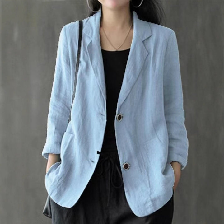 Damen Leinenblazer im lässigen Stil mit lockerer Passform und aufgesetzten Taschen – Célinea