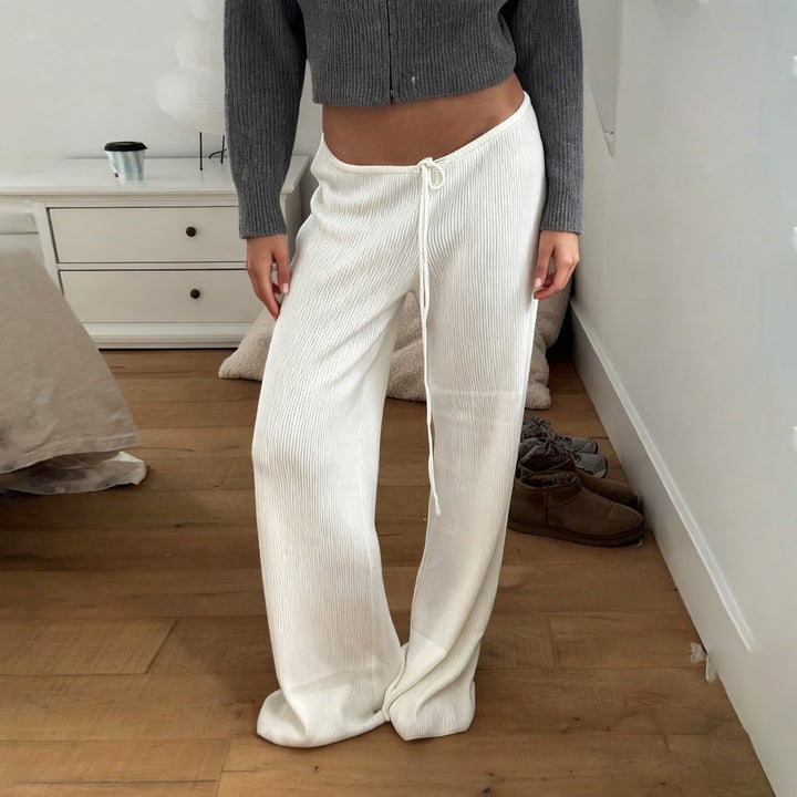 Damen Lässige Lounge-Hose mit weitem Bein, elastischem Bund und Kordelzug Echo Archiv