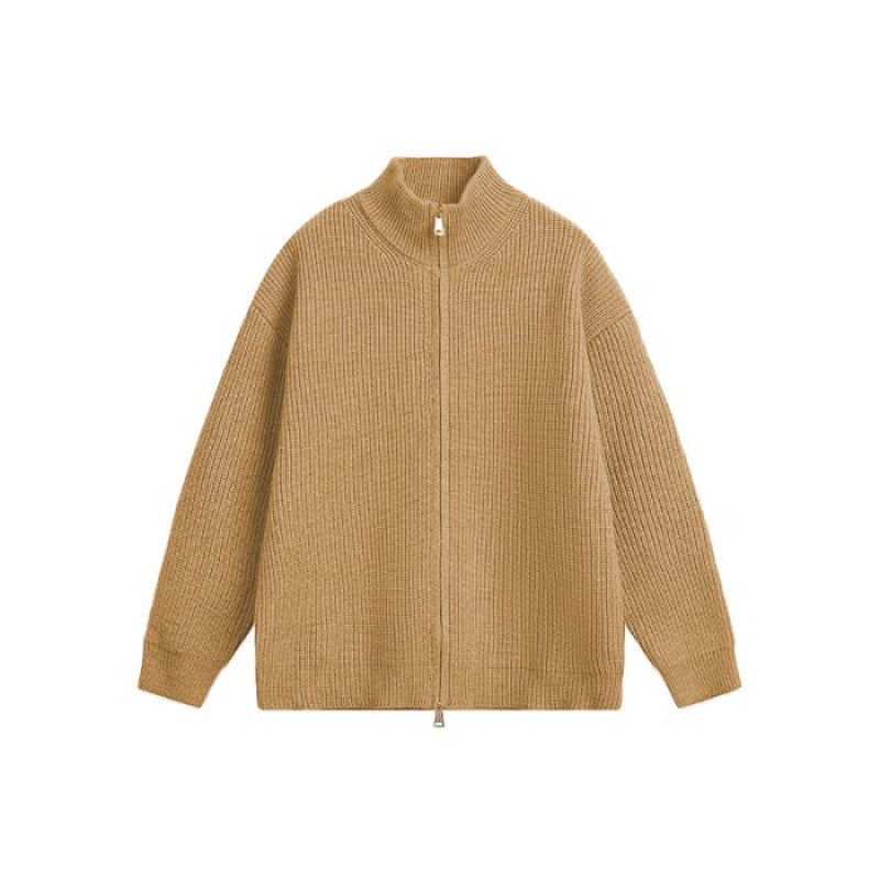 Unisex Oversized Strick-Zipjacke mit Stehkragen und Rippbündchen Echoarchiv