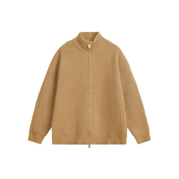 Unisex Oversized Strick-Zipjacke mit Stehkragen und Rippbündchen Echoarchiv
