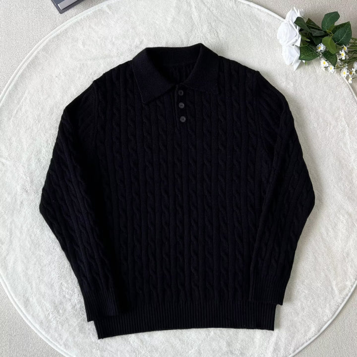 Herrenmode Strick-Polo-Shirt mit Kabelmuster Echo Archive