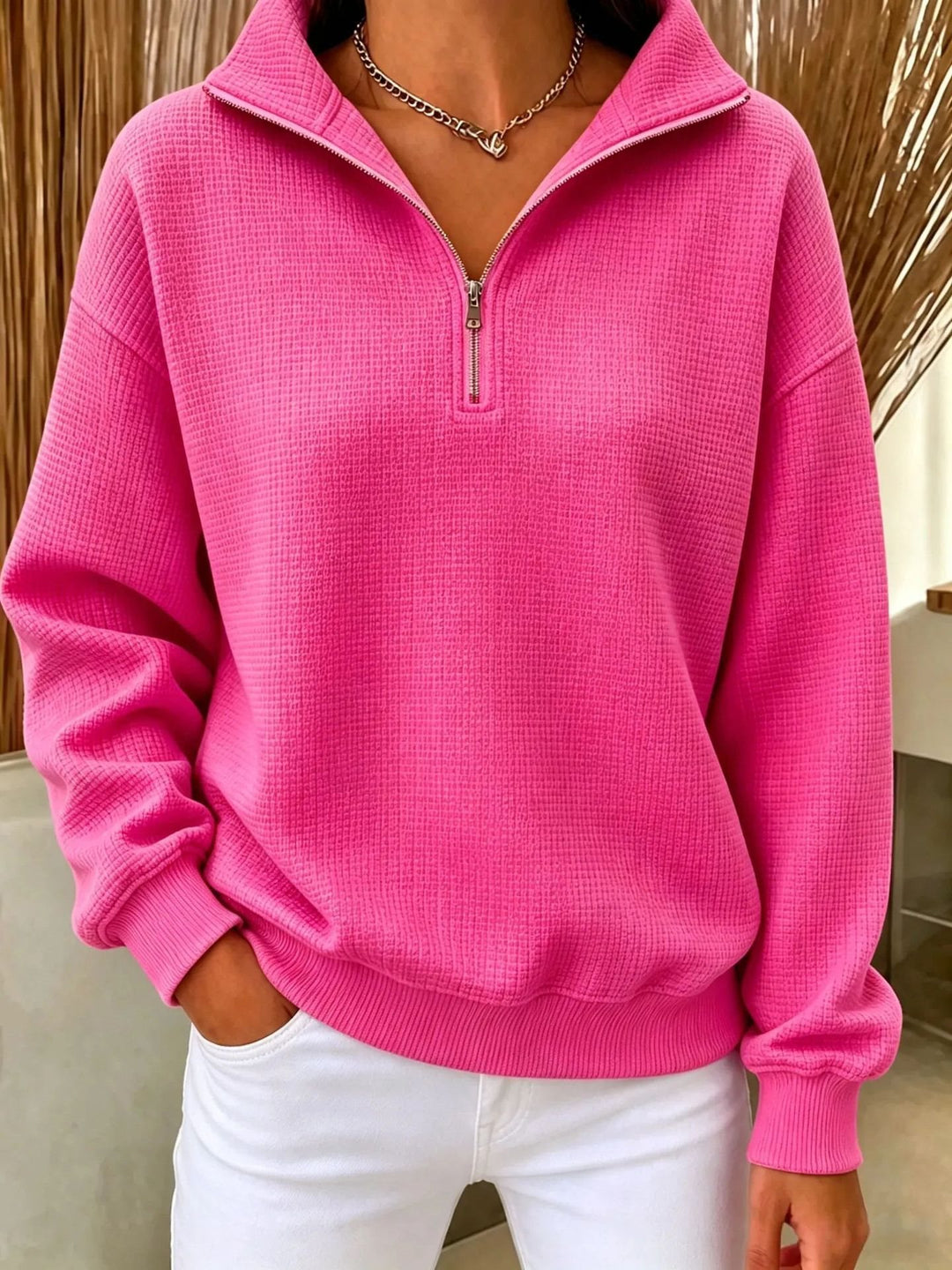 Damen Stepp-Fleece-Pullover mit halbem Reißverschluss und Stehkragen Echo Archiv