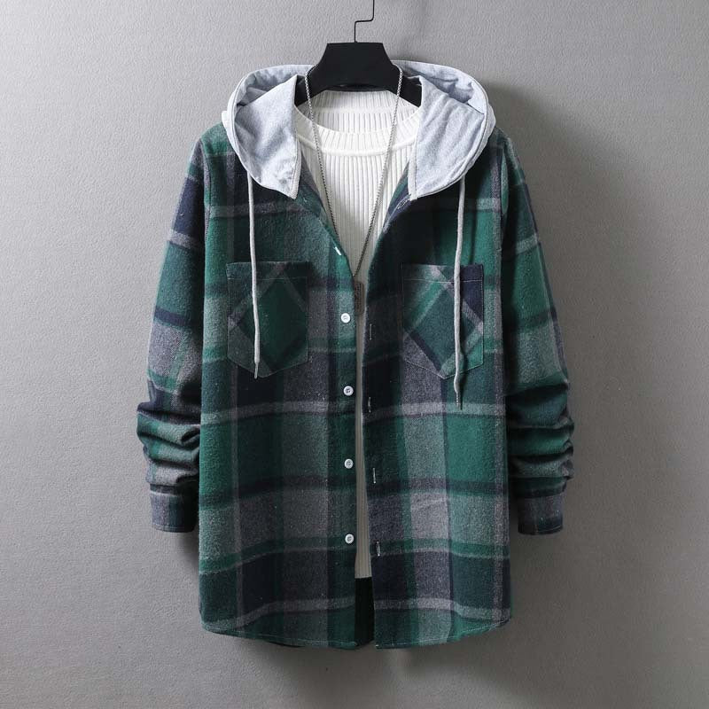 Herren lässige Karojacke mit Kapuze und funktionalen Taschen Echoarchiv