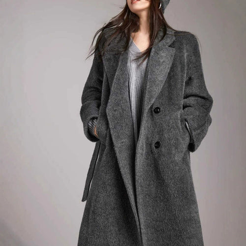 Damen Modischer und eleganter Bouclé-Mantel mit doppelter Knopfleiste Echoarchiv