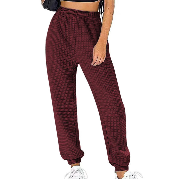 Damen Waffelstrick-Jogginghose mit hoher Taille und elastischen Bündchen Echoarchiv