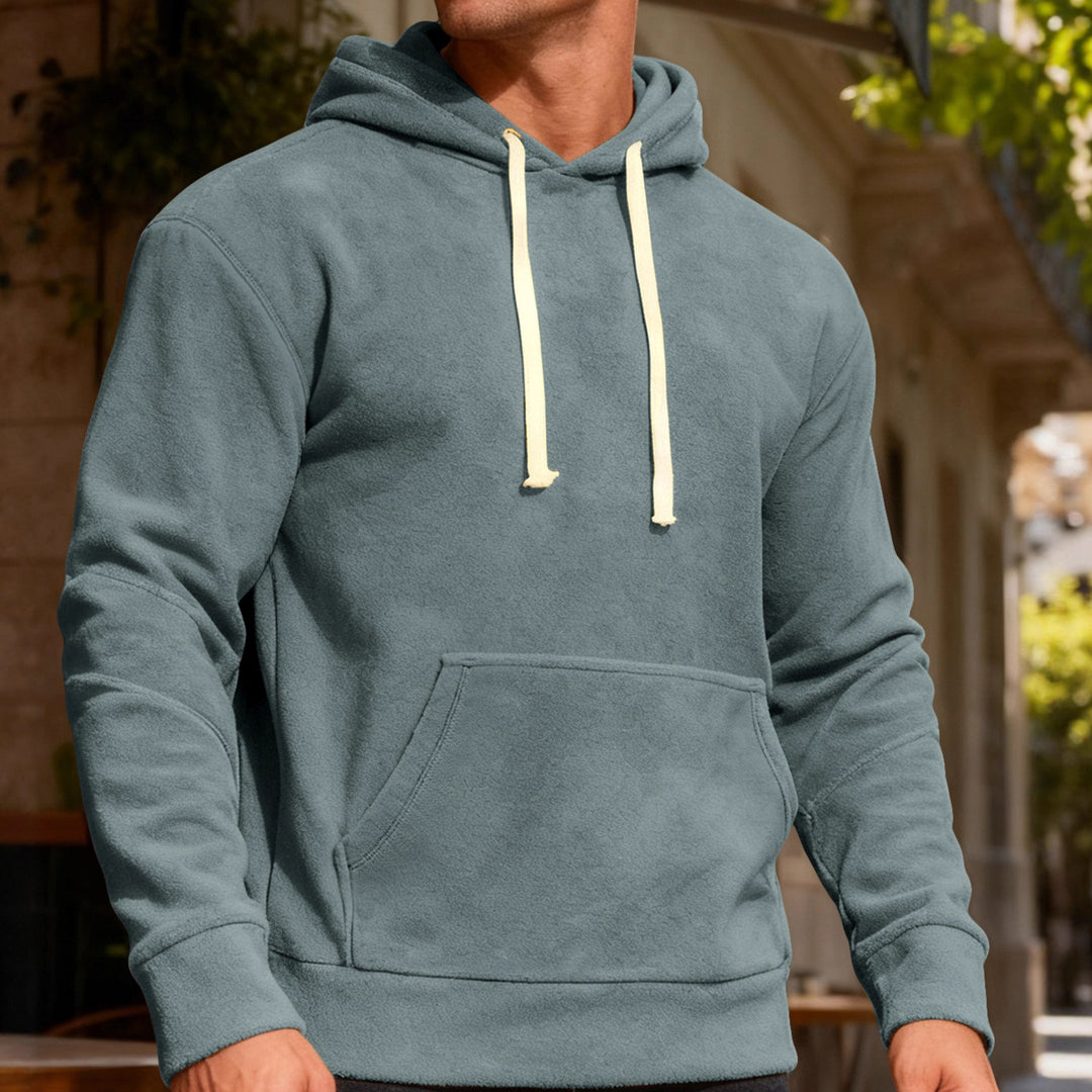 Herren nan samtweicher Kapuzenpullover mit Nahtdetails, Kängurutasche und Kontrastkordel Echo Archiv