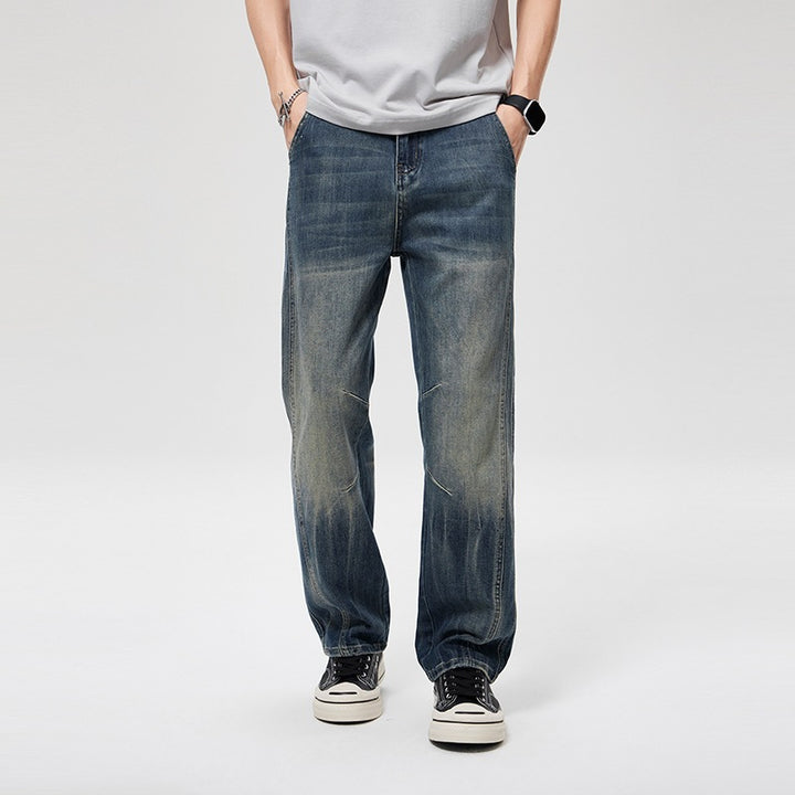 Herren Weite Baggy-Jeans im Vintage‑Wash mit Knie‑Detail Echoarchiv