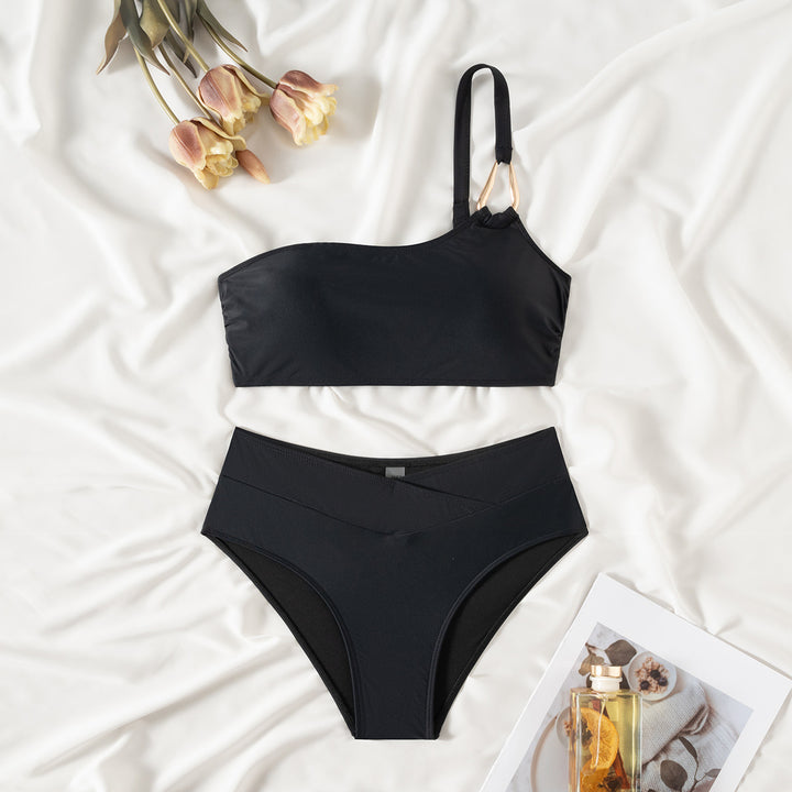 Damen Hochtailliertes Bikini-Set mit asymmetrischem Oberteil Echo Archiv