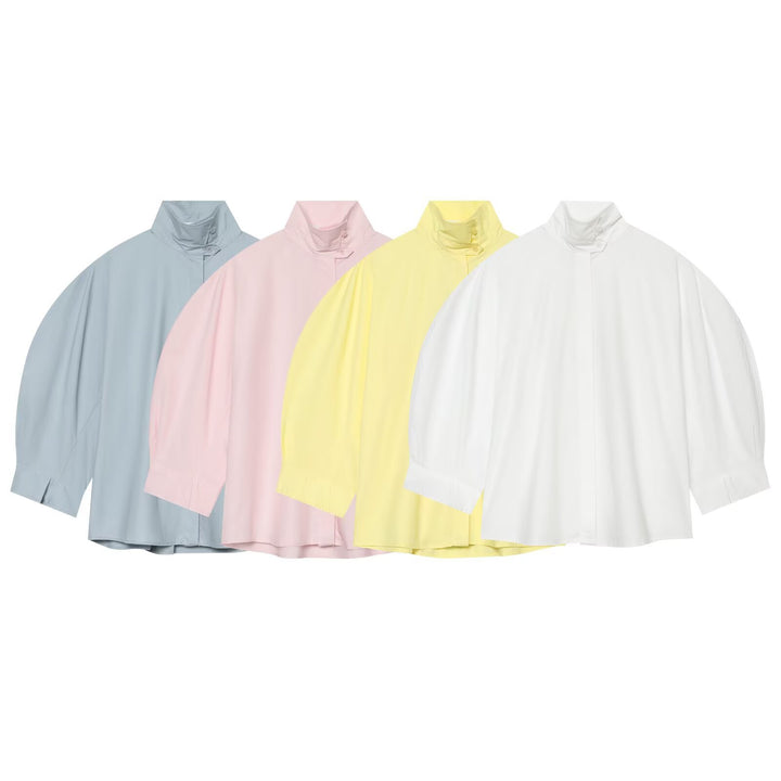 Damen Oversize-Bluse mit Stehkragen und Kimonoärmeln Echoarchiv