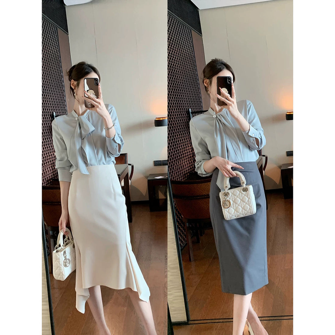 Damen Elegante Bluse mit Schleifendetail Echoarchiv