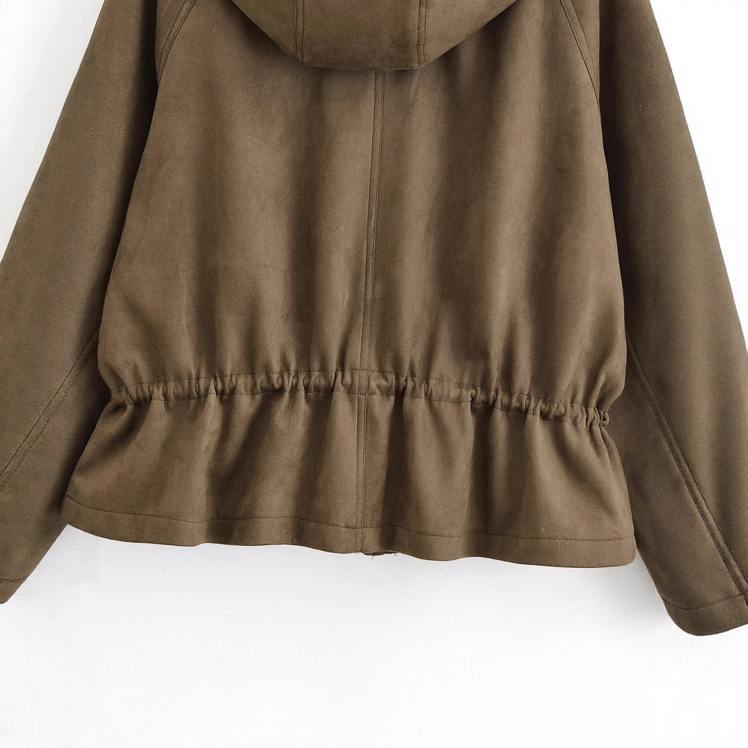 Damen Kurze Kapuzenjacke im Parka‑Look mit Tunnelzugtaillierung und Pattentaschen Echoarchiv