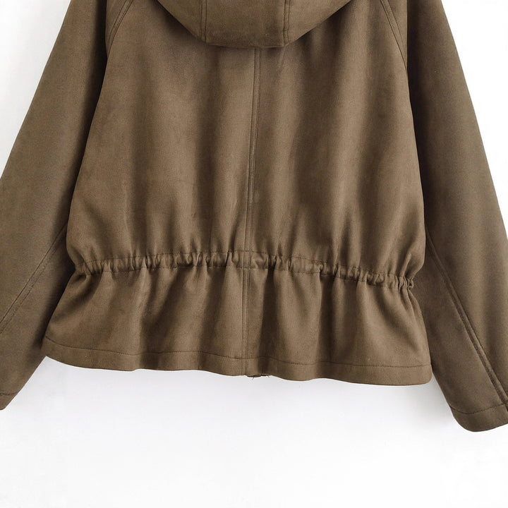 Damen Kurze Kapuzenjacke im Parka‑Look mit Tunnelzugtaillierung und Pattentaschen Echoarchiv