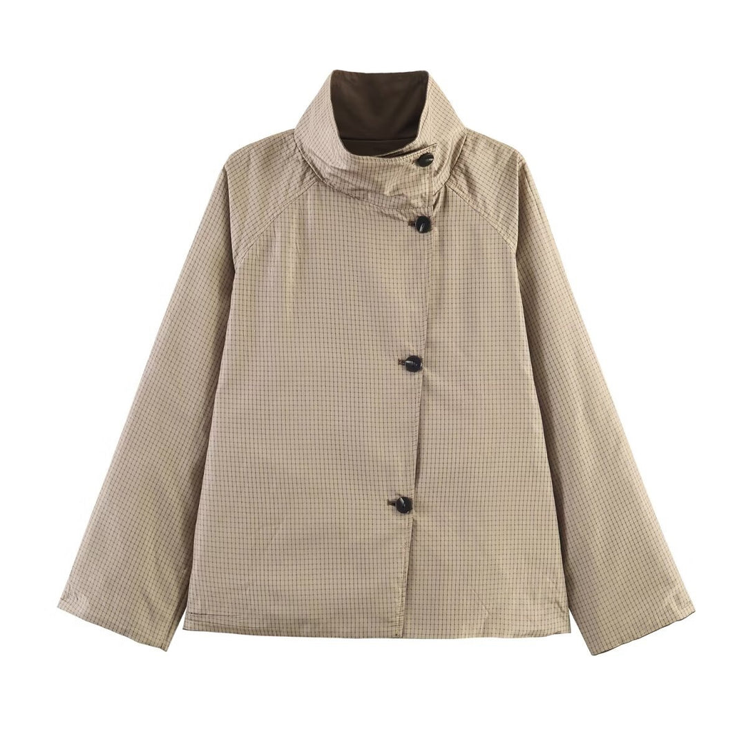 Damen Oversize-Kurzmantel mit hohem Stehkragen, Raglanärmeln und verdeckter Knopfleiste Echo Archiv