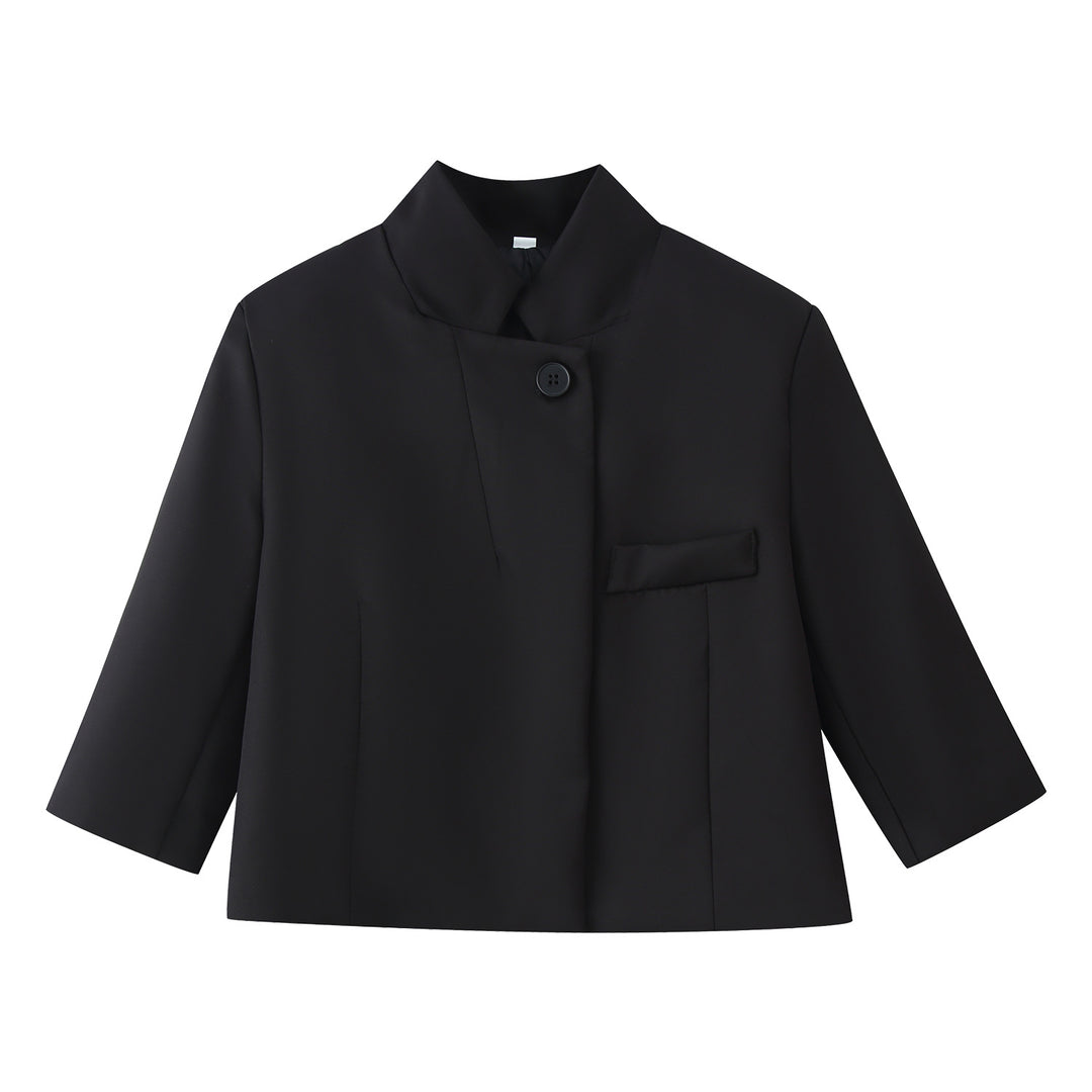 Damen Kurzblazer mit Stehkragen, kastiger Cropped‑Silhouette und Ein‑Knopf‑Verschluss Echoarchiv