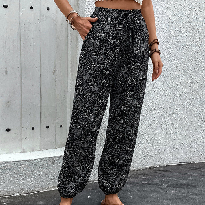 Damen Boho-Haremshose mit elastischem Taillenbund, Kordelzug und Seitentaschen – Avélisse