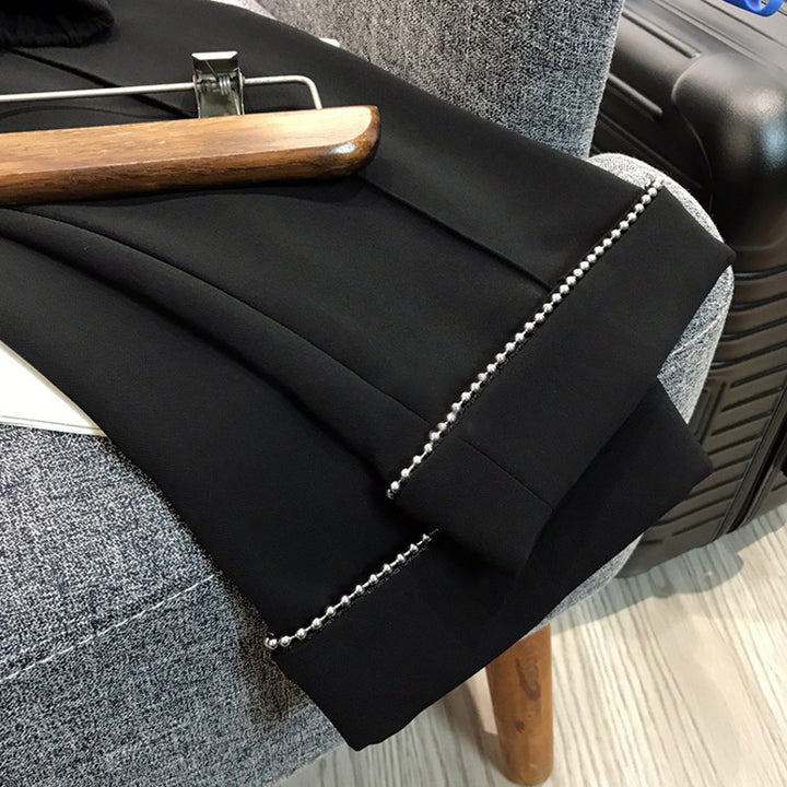 Damen Hochtaillierte Bundfaltenhose mit elastischem Bund und perlenbesetztem Saum Echo Archiv