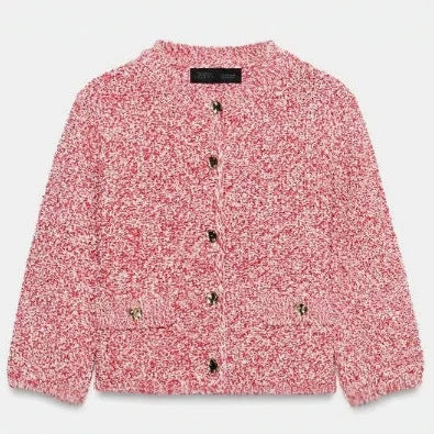 Damen Bouclé‑Strickjacke im Cropped‑Boxy‑Cut mit Zierknöpfen und Pattentaschen Echo Archiv