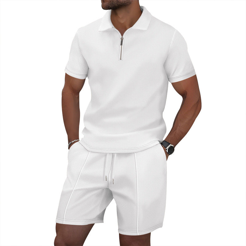 Herren sportliches Kurzarm-Poloshirt und Shorts-Set mit Reißverschluss Echoarchiv