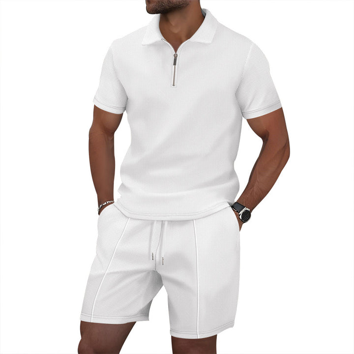 Herren sportliches Kurzarm-Poloshirt und Shorts-Set mit Reißverschluss Echoarchiv