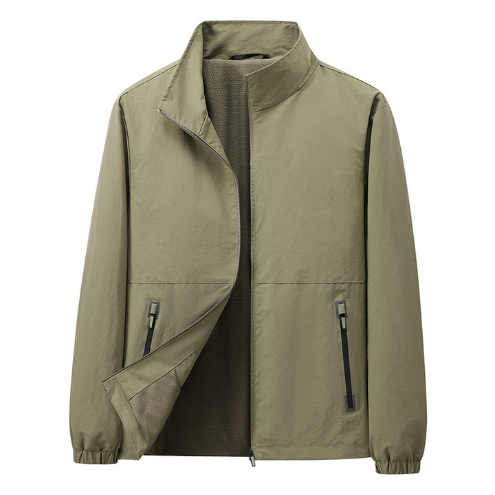 Herren Leichte Windbreaker-Outdoorjacke mit Stehkragen, Zweiwege-Reißverschluss und verdeckten Taschen Echoarchiv