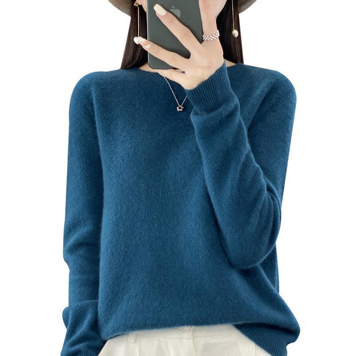 Damen Lockerer Feinstrick-Pullover mit Rundhalsausschnitt und flauschiger Angora-Optik Echoarchiv