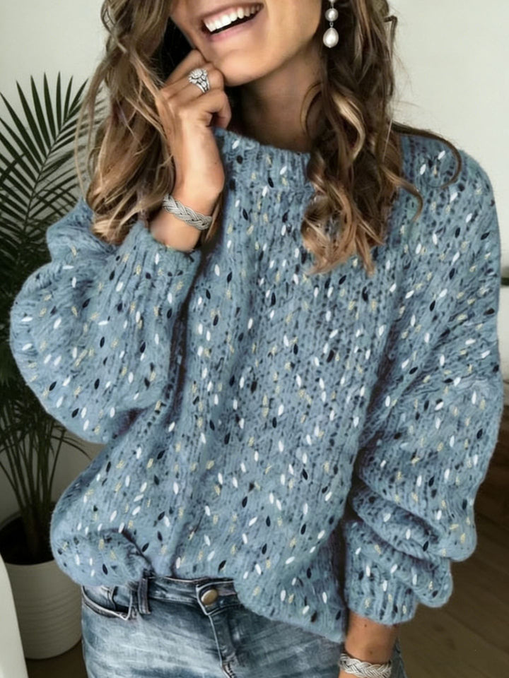 Damen Lockerer Mohair‑Optik Ajour‑Pullover mit Ballonärmeln – Mavelle