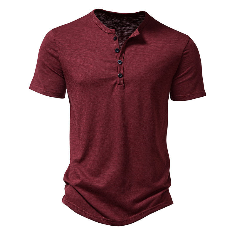 Herren Kurzarm-Henley-T-Shirt mit modischem Knopfdesign und atmungsaktiver Baumwolle Echoarchiv
