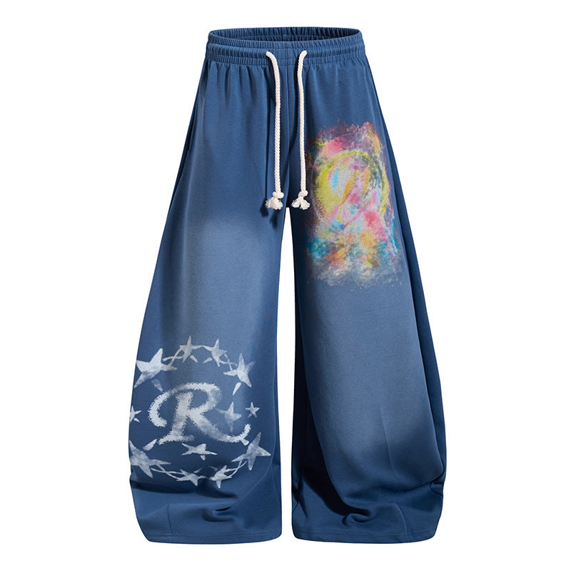 Damen Weite Palazzo-Sweathose mit elastischem Bund, Kordelzug und kreativen Allover-Prints Echoarchiv