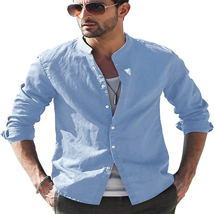 Herren Langarmhemd mit modernem Stehkragen und lässigem Look Echoarchiv