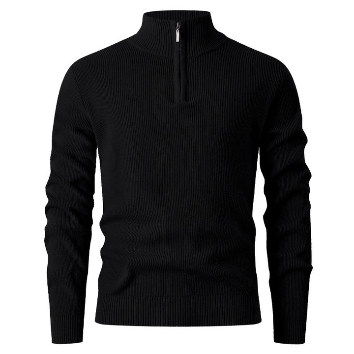 Herren Strickpullover mit halbem Reißverschluss und Rippenstruktur Echoarchiv