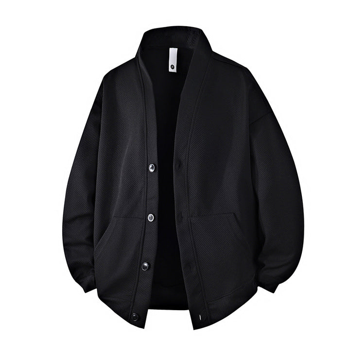 Herren strukturierter Strickcardigan-Jacke mit durchgehendem Knopfverschluss und aufgesetzten Taschen – Taviero