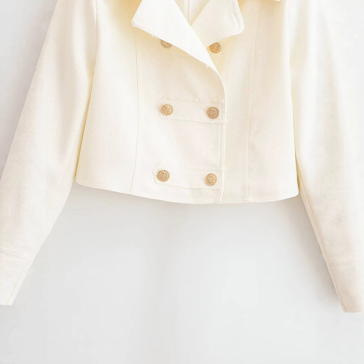 Damen Kurzjacke im Military‑Stil, Doppelreiher mit Epauletten und Goldknöpfen Echo Archiv