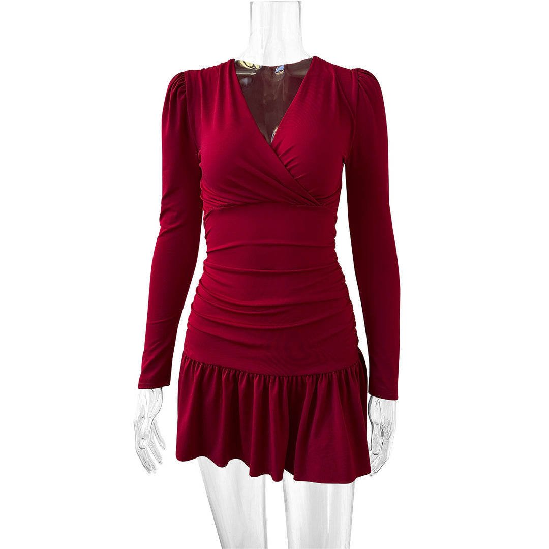 Damen Figurumspielendes Wickelkleid mit langen Ärmeln und Rüschensaum Echo Archiv