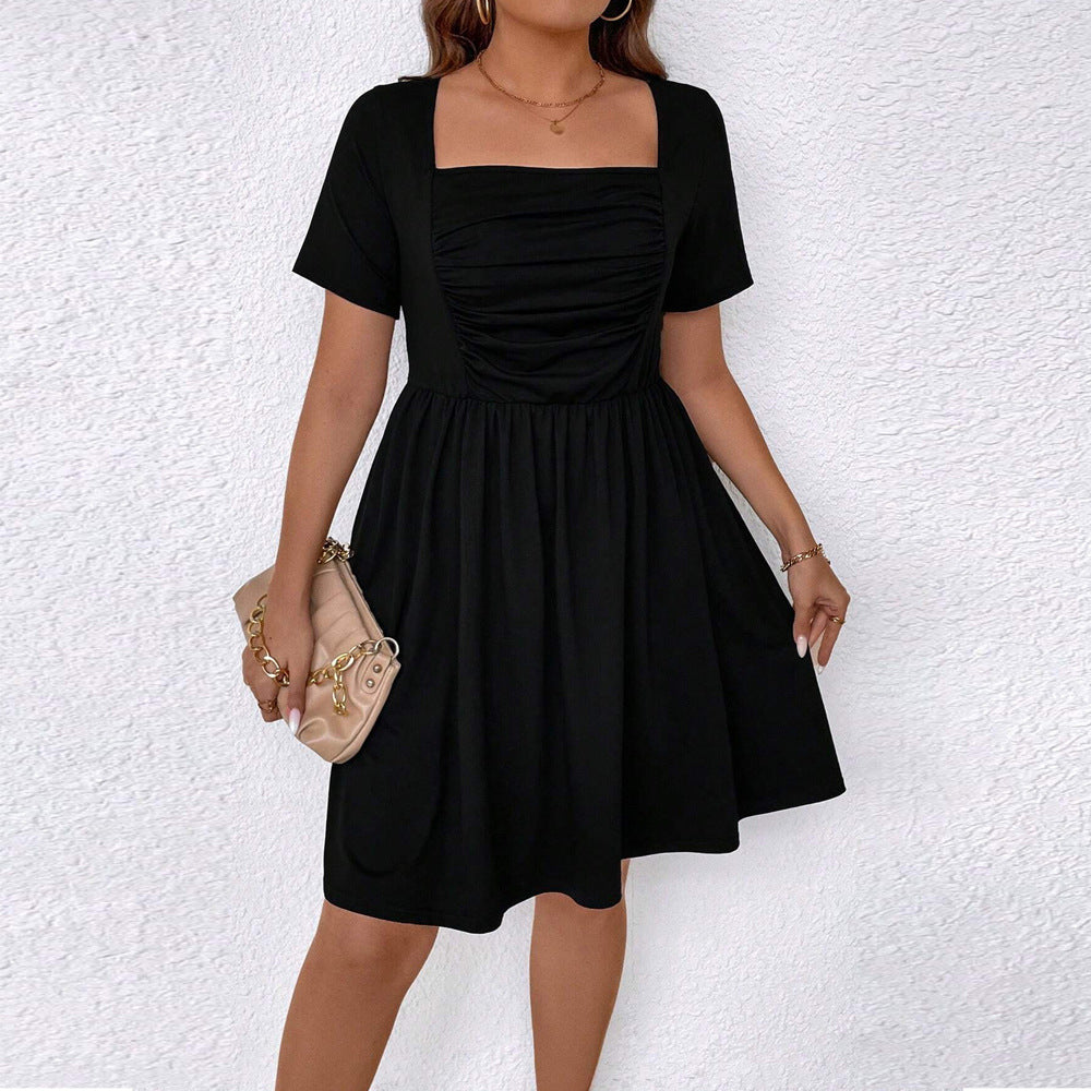 Damen lässiges Kleid mit quadratischem Ausschnitt und gerafftem Oberteil Echo Archiv