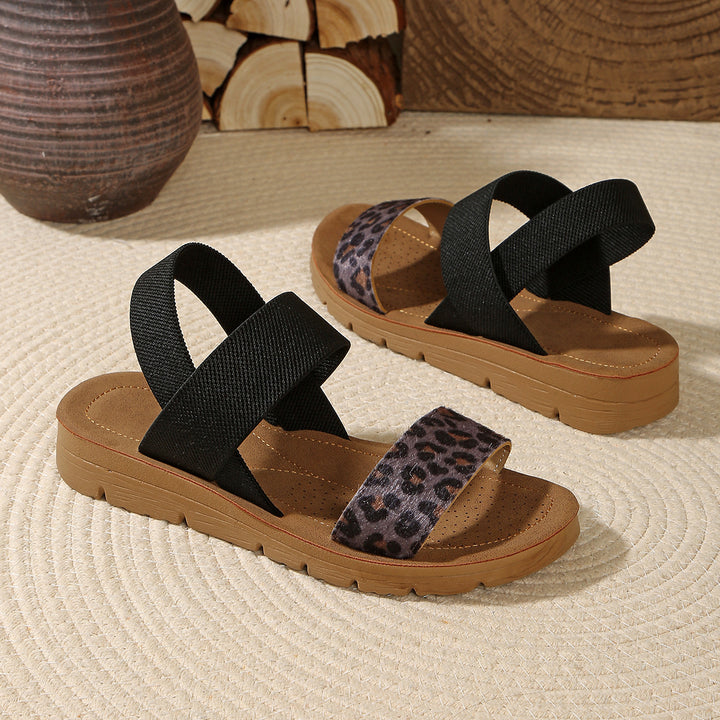 Damen Sandalen mit elastischen Kreuzriemen und Leoprint-Zehenriemen Echo Archiv